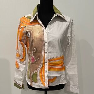 Artistic Women's with Orange and Brown Design. HAND PAINTED. Unique piece !!